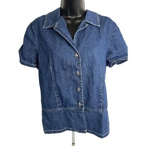 Studio Ease Shirt Womens 6 Blue Denim Short Sleeve Button Front Top WDPU73K1